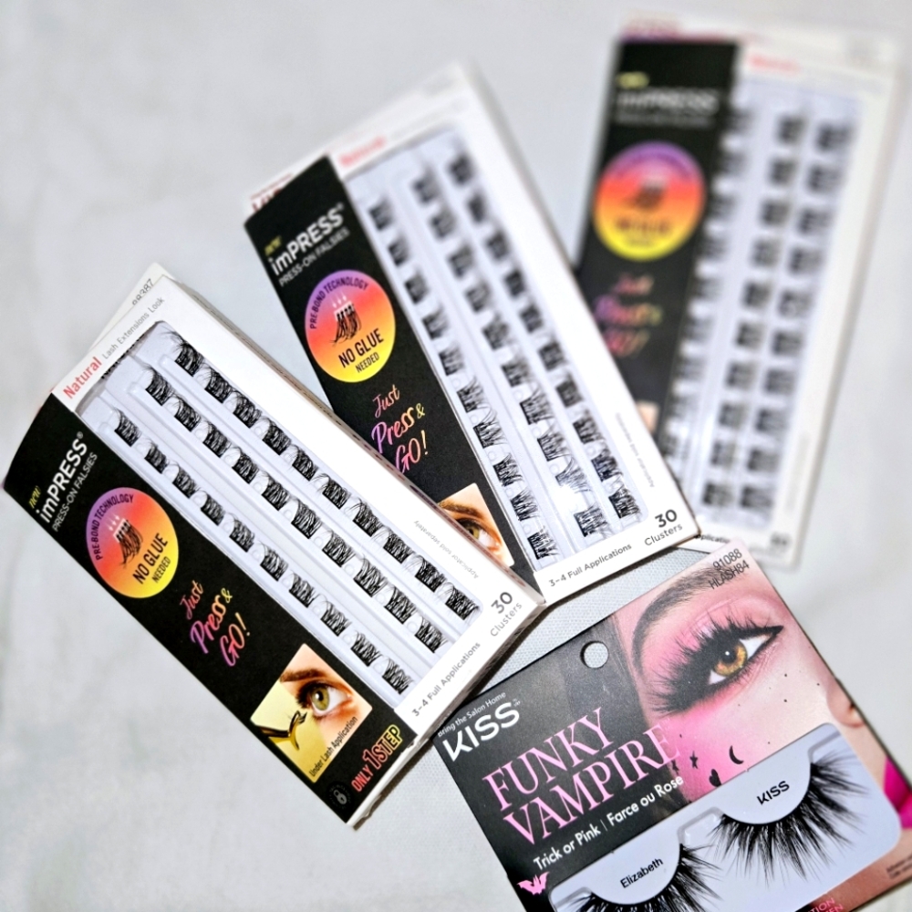 KISS imPRESS Falsies Press On Self Adhesive Eyelashes Kit,Black, 20Lash Clusters